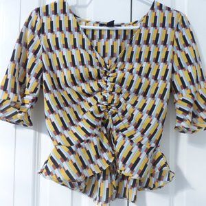 FOREVER 21 geometric print cropped 3/4 bell sleeve top